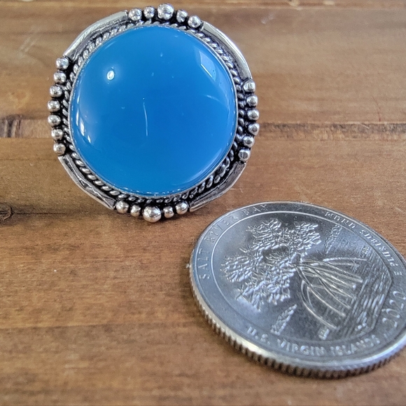 Women Size 10 Ring Silver 925 Jewelry 925 Blue Chalcedony Large Gemstone Native - Picture 2 of 4